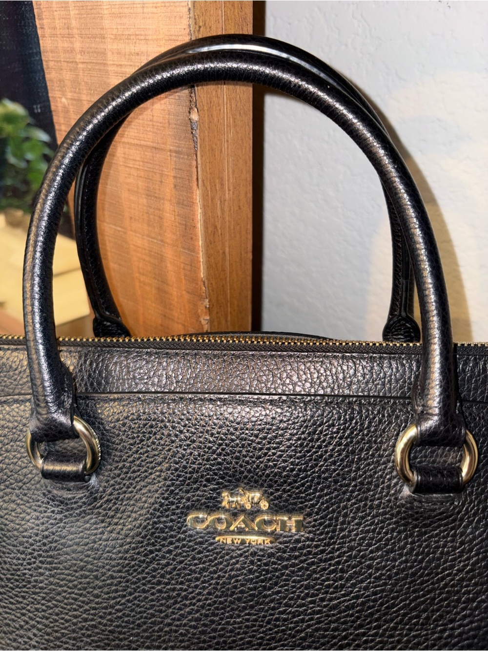 Coach Black Pebbled Leather Satchel with Gold Hardware and Strap - Picture 2 of 11